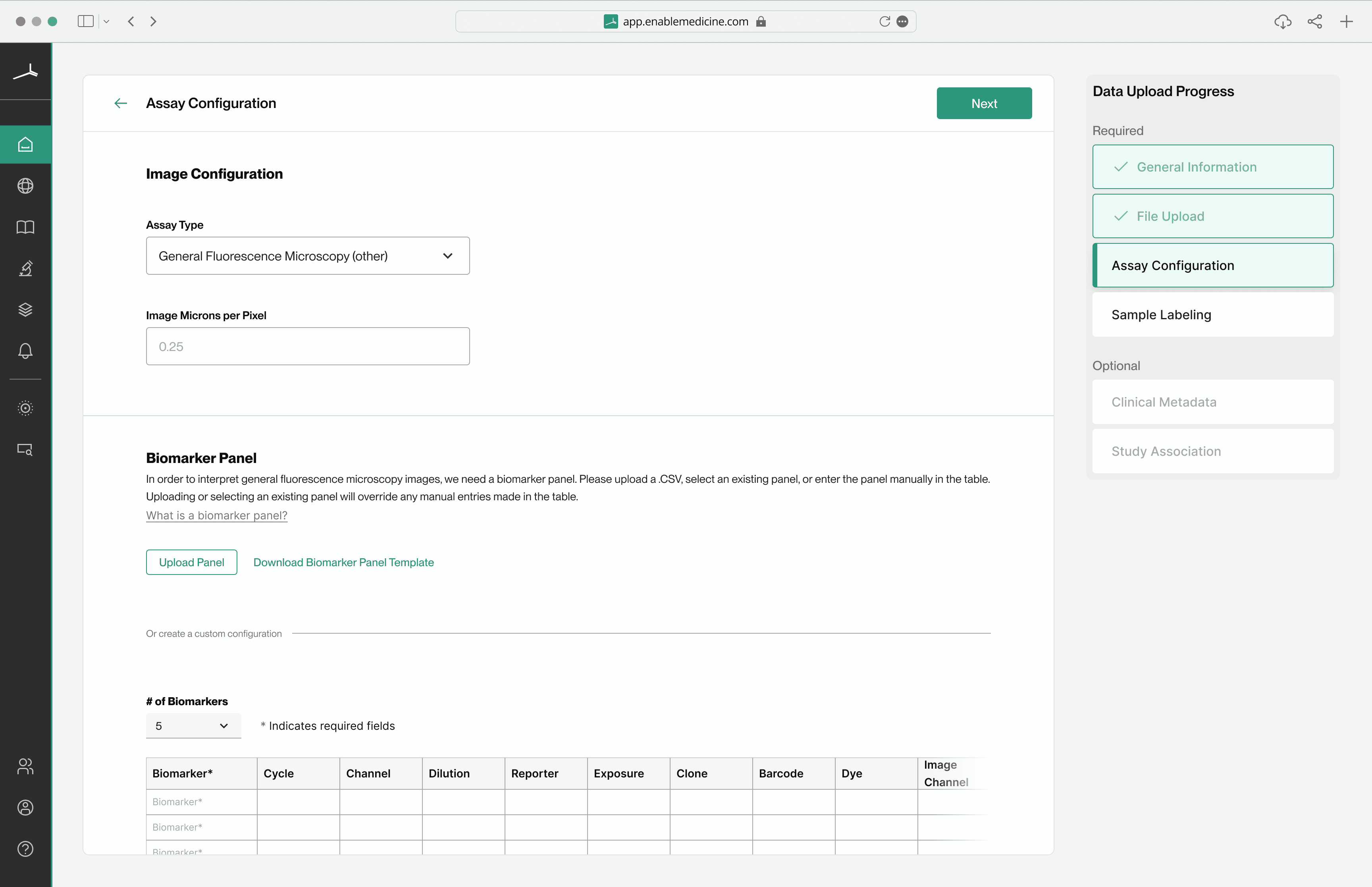 The new assay configuration screen