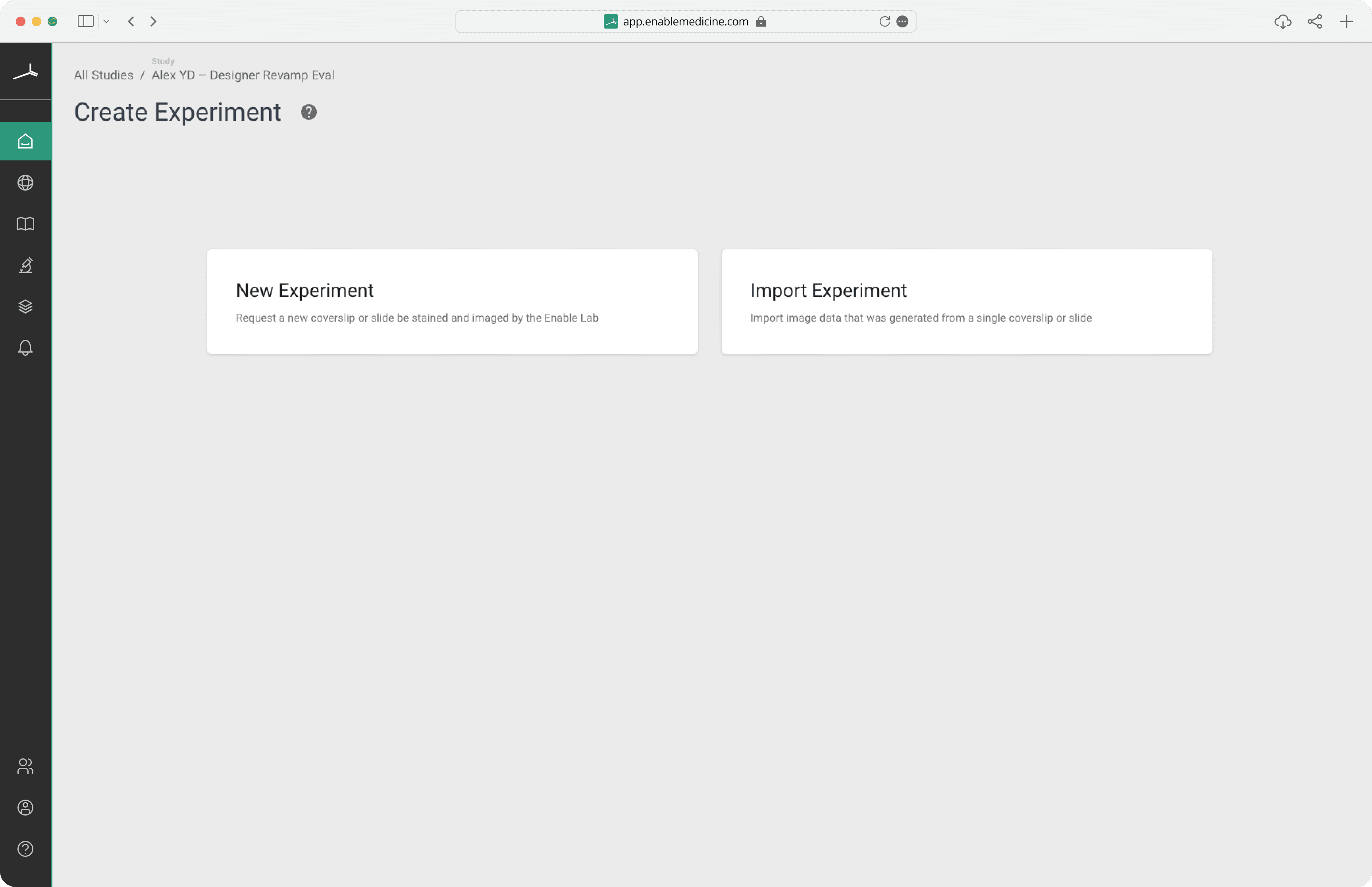 The original ‘New Experiment’ screen