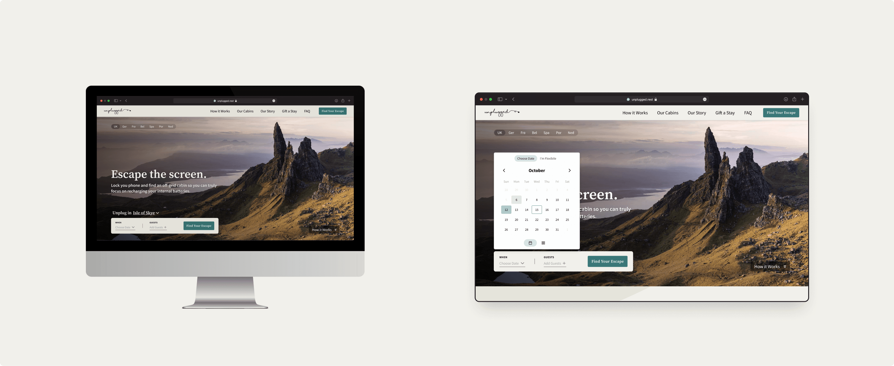 Unplugged — an off-grid cabin booking site
