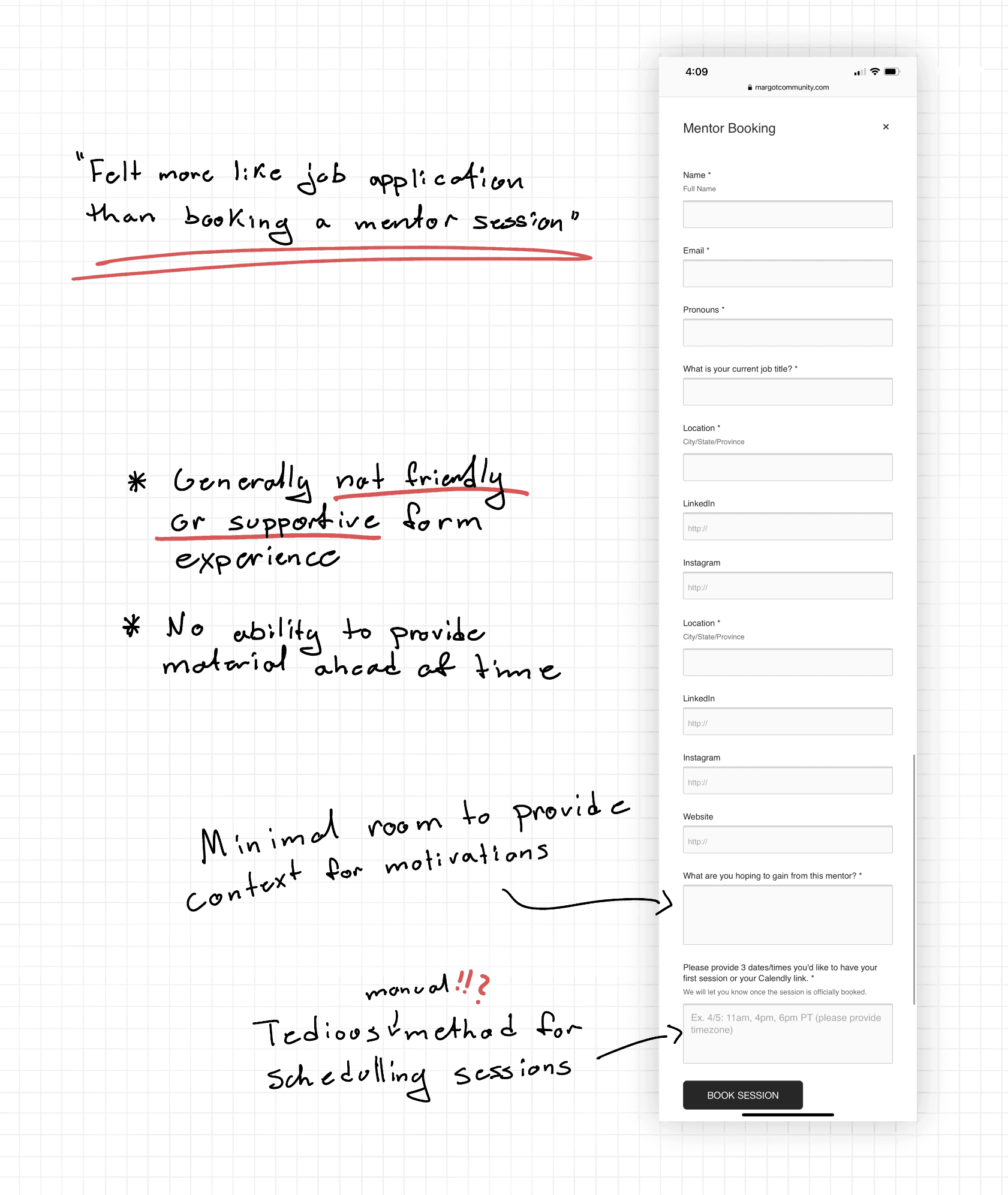 Annotated booking form screen