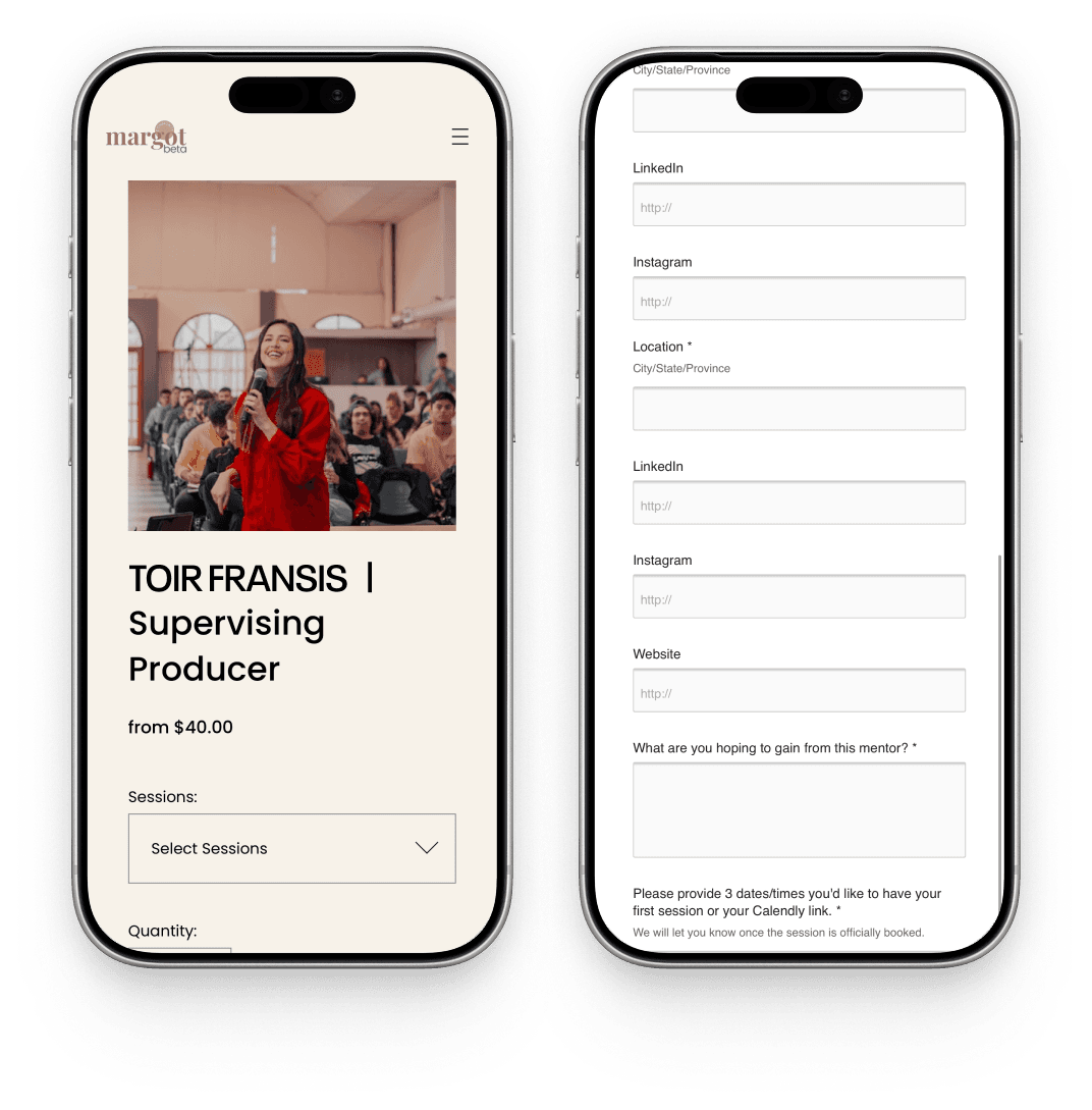 The previous booking form screens