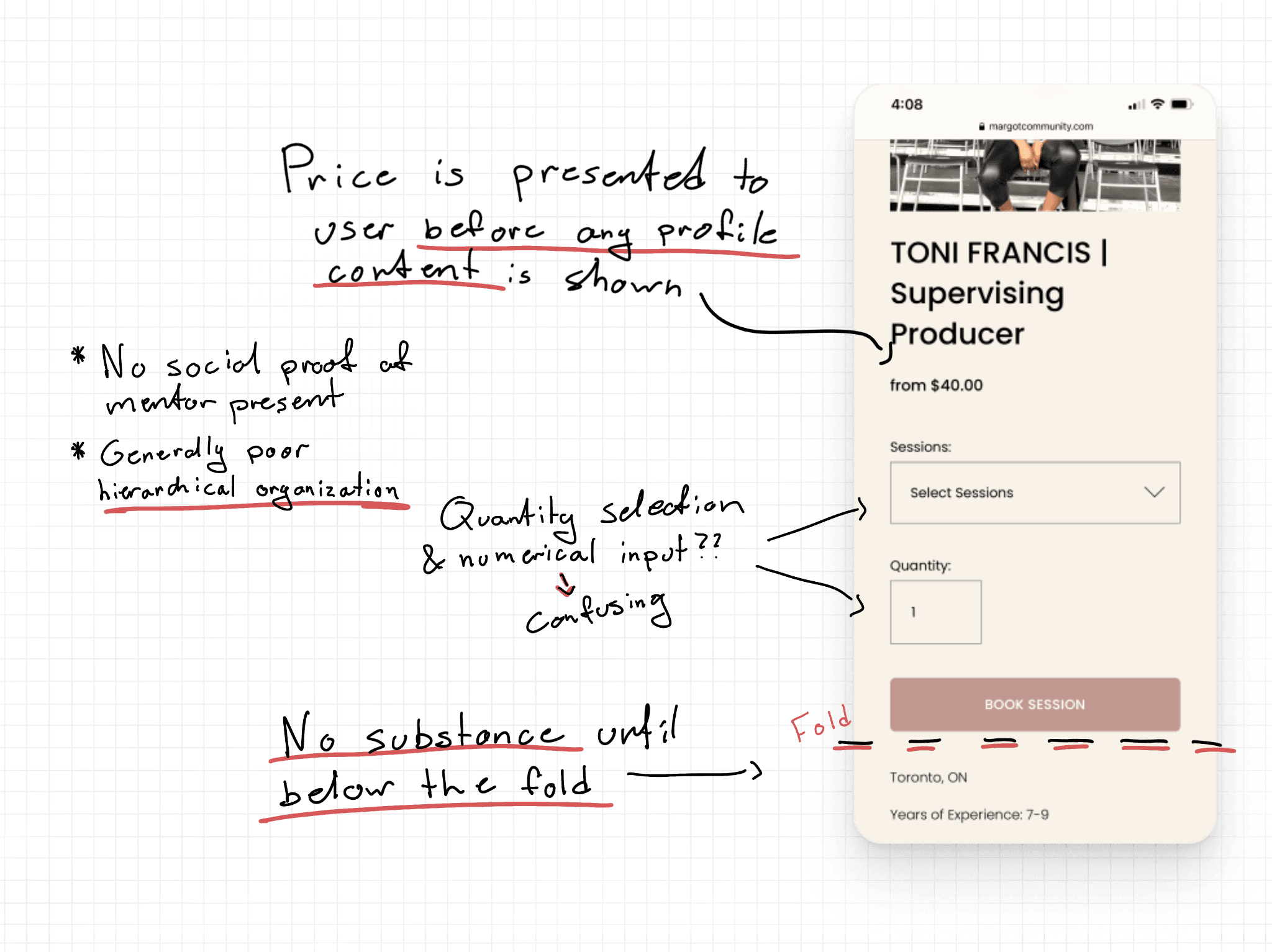 Annotated profile screen