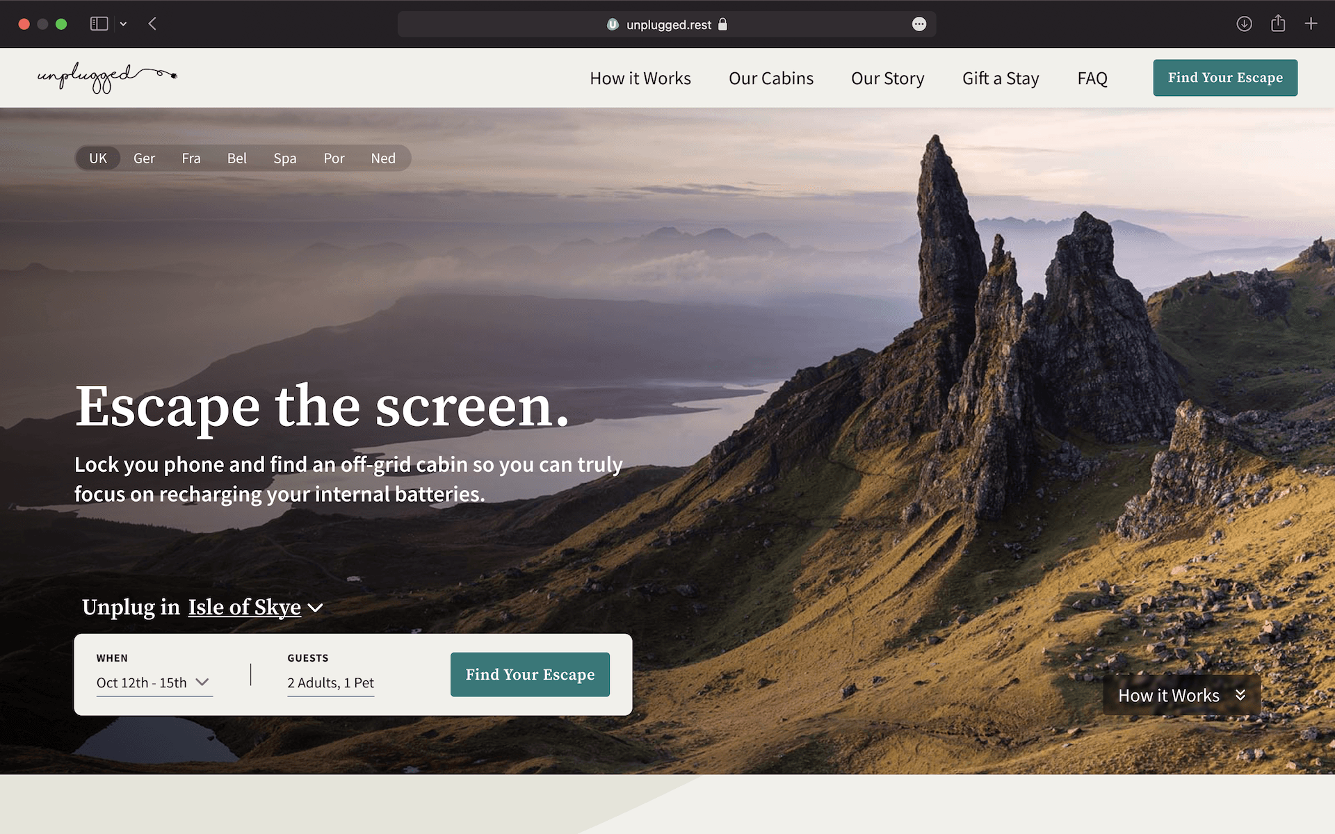 Desktop view of the redesigned Unplugged.rest home page