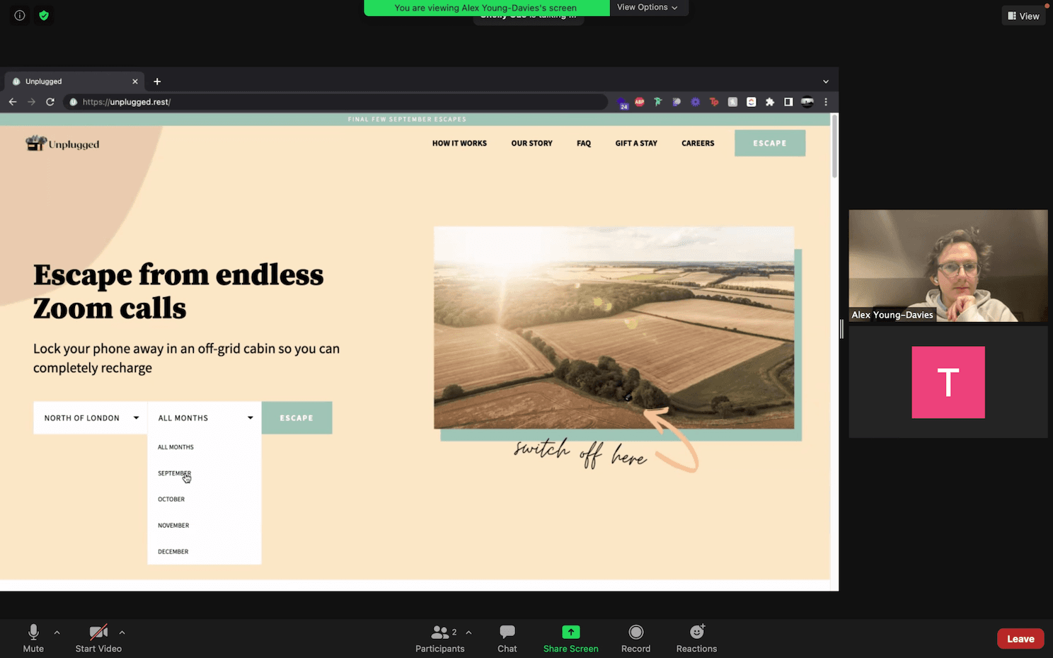 Screen capture of a user navigating the Unplugged website