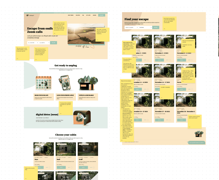 Sticky notes over the original home page and search result screens