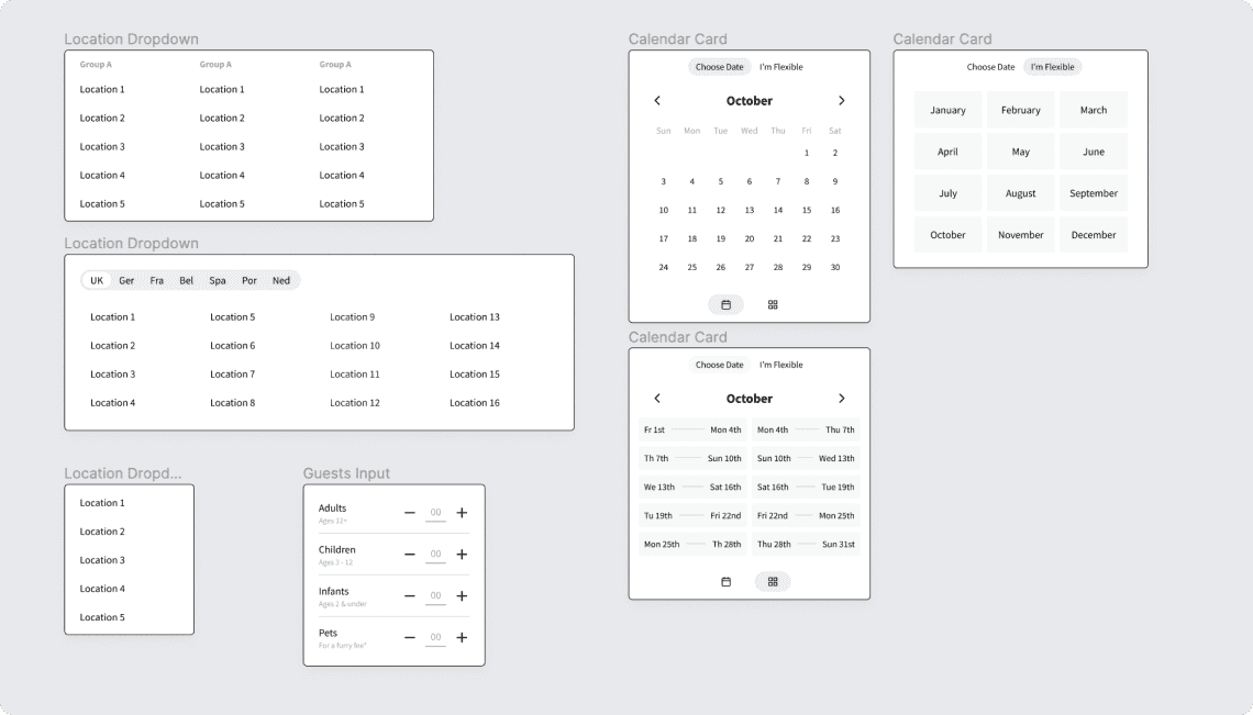 Collection of date selection user interface components